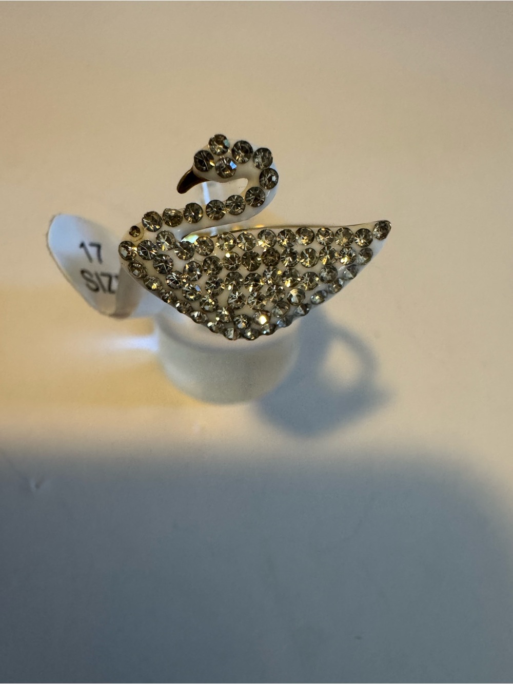 Crystal Swan Ring - Clear Rhinestone Swan Cocktail Ring